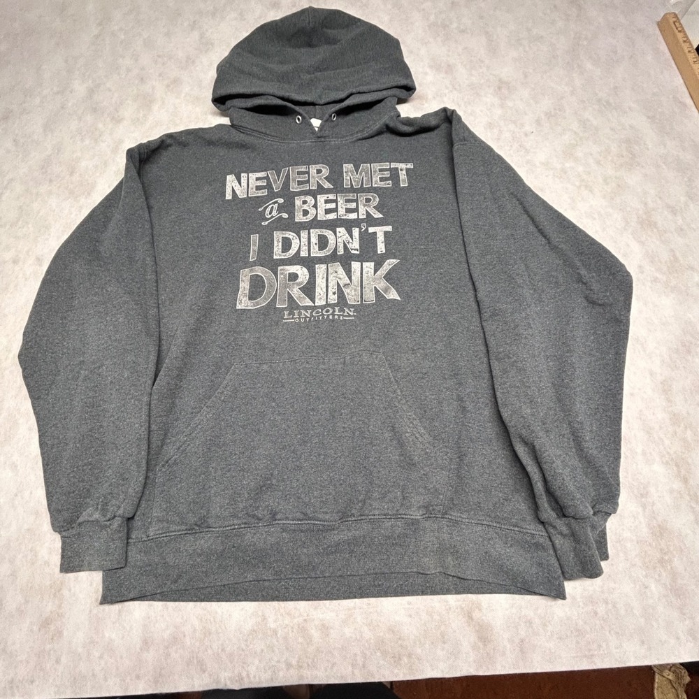 Lincoln Outfitters Graphic‎ Hoodie Pullover Beer Lover Gift Gray